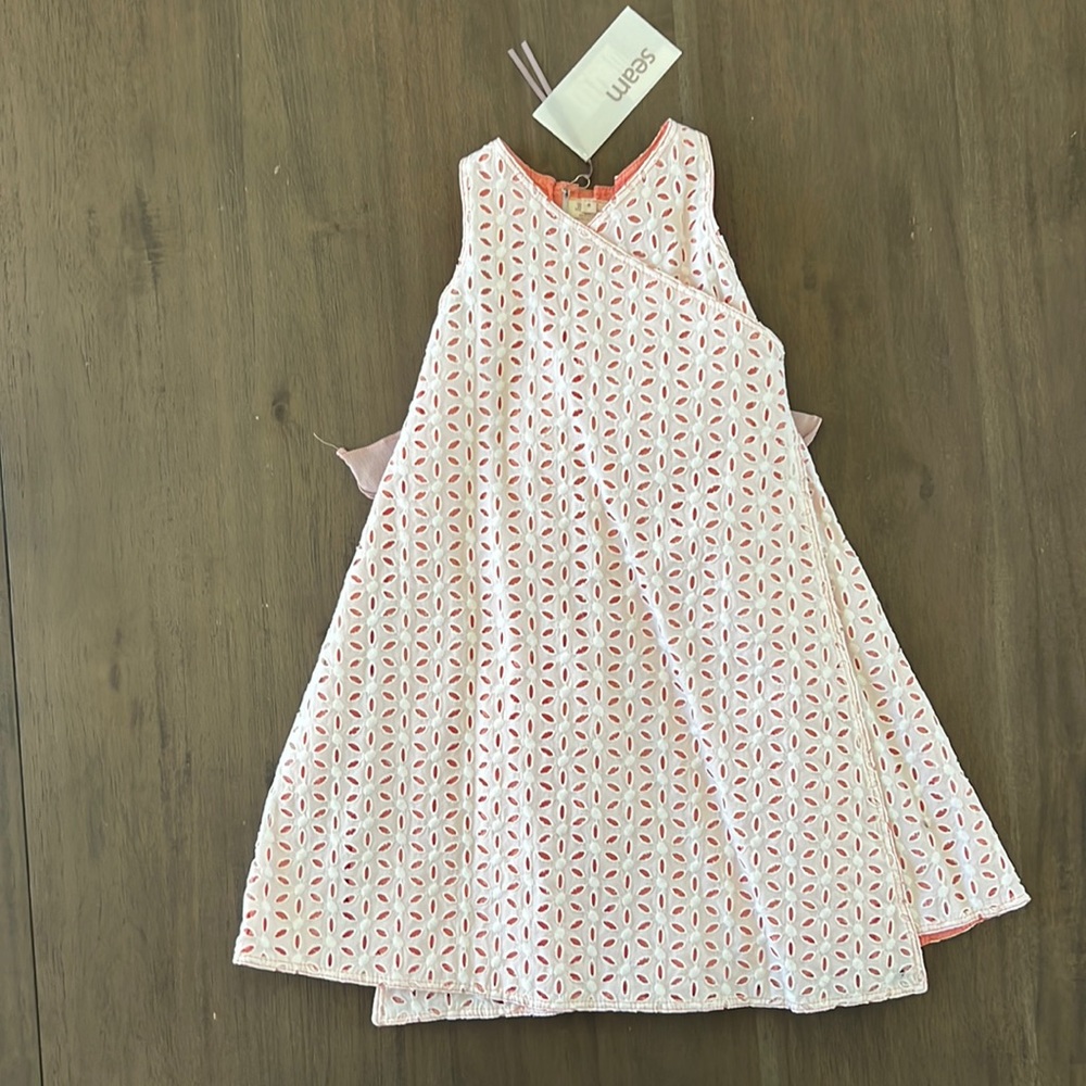 New Girls Seam Apricot and Eyelet Wrap Dress